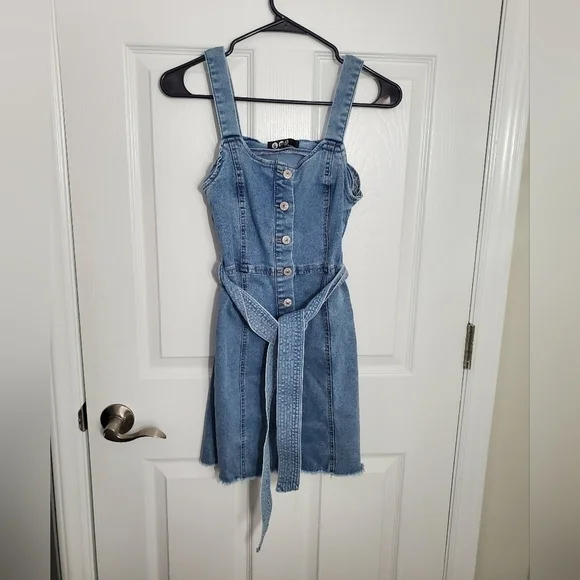 Peace Love Eco Denium Button and Tie Mini Dress - Picture 1 of 10